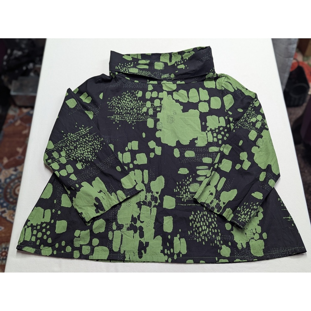 Bryn Walker Green Black Abstract Print Cowl Neck Organic Cotton Top XXS